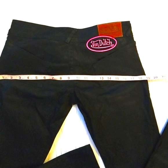 VON DUTCH Y2k Pink Patch Black Denim Pocket Flare Low Rise Snap Zip Jeans NEW 29 - Picture 5 of 16